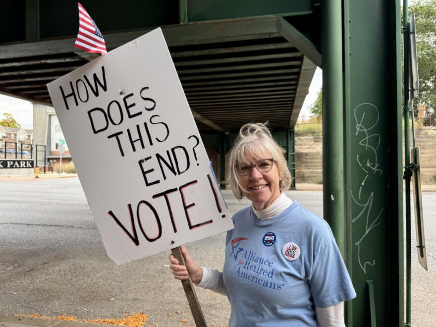 Kay Pence is a retired union representative and chair of the Scott County Democratic Party. (Chris Bentley/Here & Now)