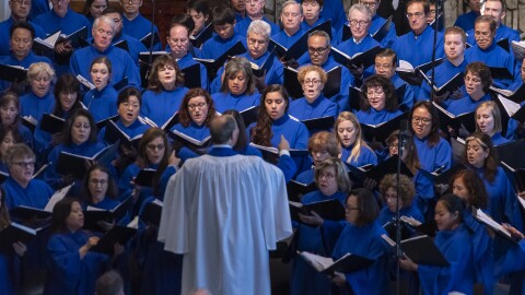 The CDC has revised its guidance to church leaders, deleting a warning about the risk of spreading the coronavirus through choirs and singing. In this photo from last summer, a choir sings at Christ Cathedral in Garden Grove, California.