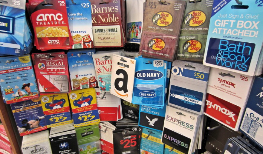 Gift card display at a store