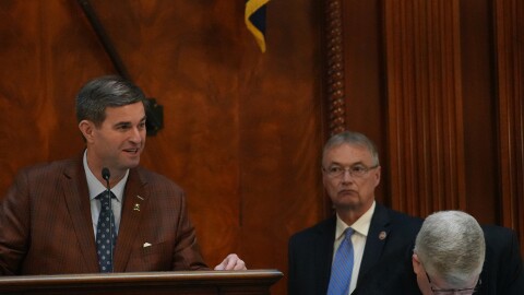 House Speaker Murrell Smith, R-Sumter, and Majority Leader Davey Hiott, R-Pickens, in the House chamber at the Statehouse on Feb. 25 , 2026.