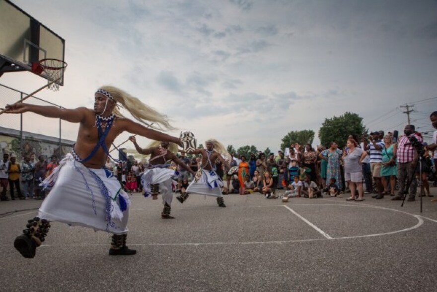 The Ikirenga cy’Intore dancers perform for the crowd at the National Night Out block party in Portland’s East Bayside neighborhood in 2018. The event was sponsored by Mayo Street Arts — which is continuing its community outreach efforts this summer.