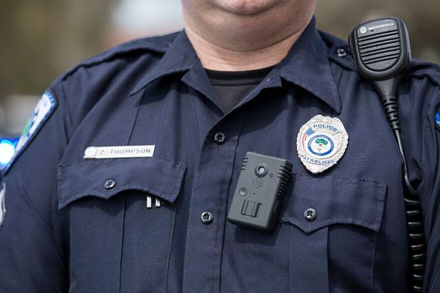 Policeman with body-worn videocamera (body-cam)