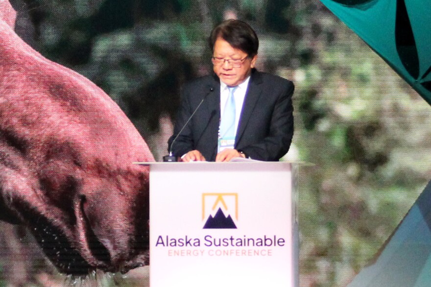 Pan Men-An, secretary general to the president of the Republic of China, talks about the relationship between the United States and Taiwan during an address at the Alaska Sustainable Energy Conference on Thursday, June 5, 2025 in Anchorage, Alaska.