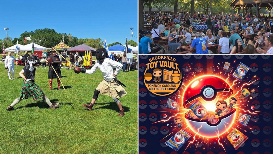 (Clockwise from left) The Wisconsin Highland Games, Oktoberfest at the Bavarian Bierhaus, and the Brookfield Toy Vault's Pokémon Card & Collectible Show.