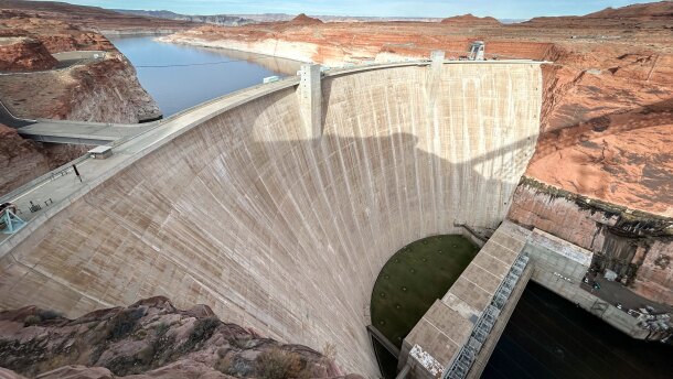 Glen Canyon Dam, which holds back Lake Powell on the Utah-Arizona border, Dec. 8, 2024.
