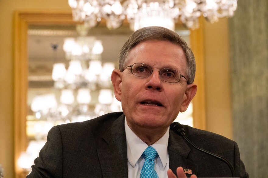 Kelvin Droegemeier responds to questions from senators during the Committee on Commerce, Science, and Transportation hearing on August 23. 