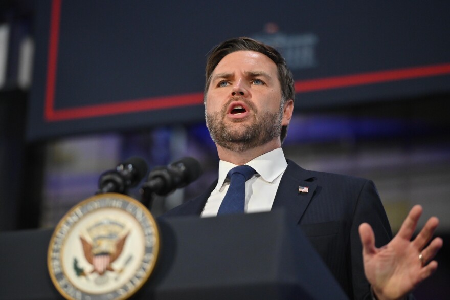 Vice President JD Vance speaks at Don's Machine Shop in West Pittston Wednesday afternoon.