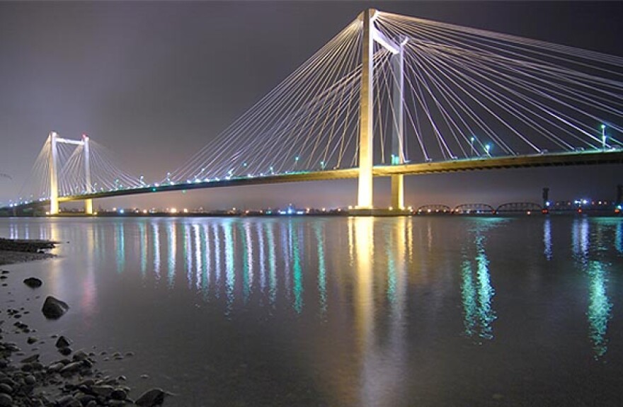 Ed Hendler Memorial Bridge (aka the Cable Bridge) across the Columbia River between Pasco and Kennewick, WA.