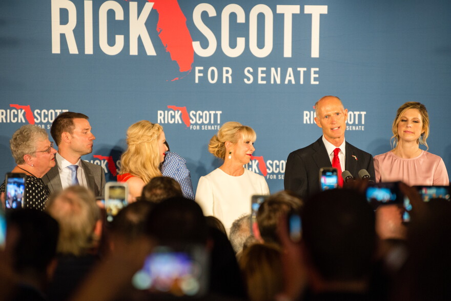 Gov. Rick Scott addresses the crowd at his Election Night watch party in Naples.