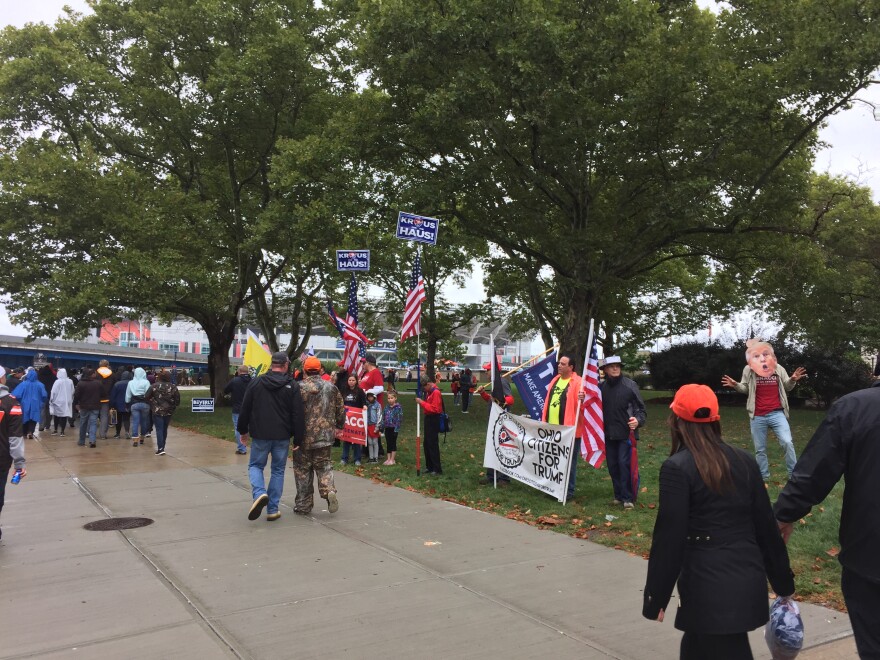 Protesters said kneeling for the flag is disrespectful. Some fans passing by said it was a form of protest that should be as protected as what was happening in Fort Huntington Park on Sunday.