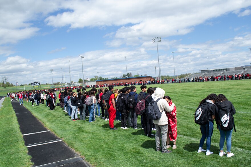 The entire student body lined the football field in honor of 17-year-old Calour Fields.