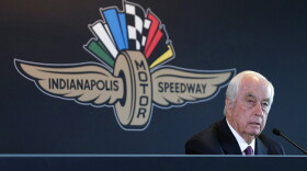 FILE - In this Monday, Nov. 4, 2019, file photo, Penske Corporation Chairman Roger Penske responds to a question during a press conference at Indianapolis Motor Speedway.