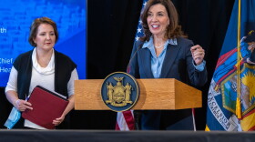 Gov. Kathy Hochul at a COVID-19 briefing on March 21, 2022. 
