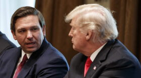 Florida Gov. Ron DeSantis talks with President Donald Trump during a meeting with newly elected governors in the Cabinet Room of the White House in December 2018. (AP Photo/Evan Vucci)