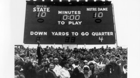 This is a photo of the scoreboard at the end of the MSU - Notre Dame football game on Nov. 19, 1966