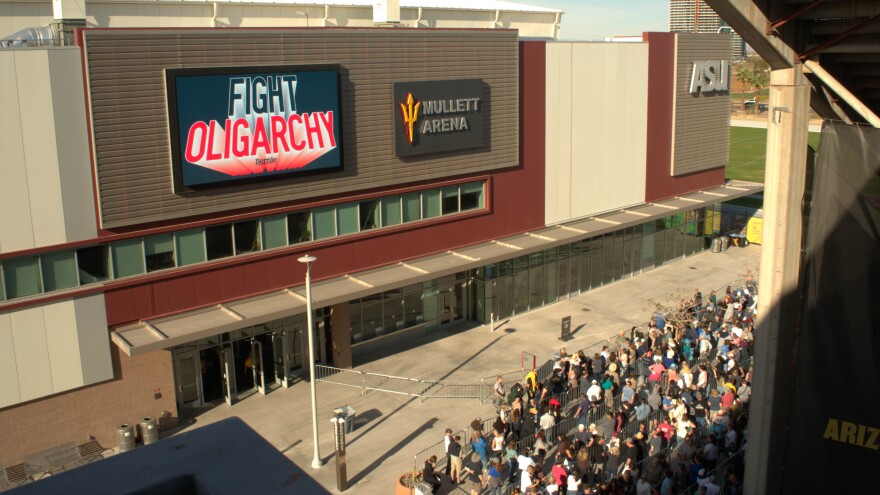 Outside of Mullet Arena before the Fighting Oligarchy Tour.