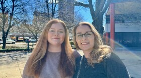 Emma Pratt (left) and her mother Amanda Marie (right) pose for a photo in downtown Buffalo, NY in March 2026.