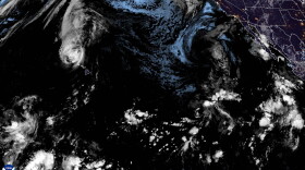 A satellite image shows Hurricane Lowell's center having moved north of Niʻihau and Kauaʻi early Tuesday morning, Sept. 8, 2026.