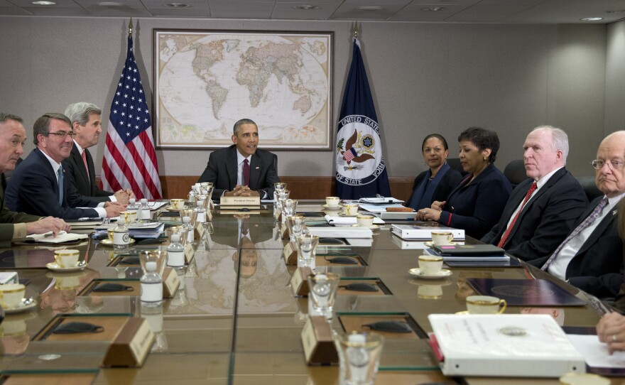 President Barack Obama hosts a meeting of his National Security Council in 2016. Haines, then deputy national security adviser, is on the far right.