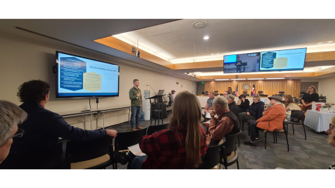 Around two dozen residents gathered for the Plan-Jam presentation on Tuesday.