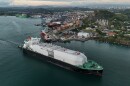 A liquefied natural gas carrier transits the Panama Canal in Panama City, Tuesday, March 24, 2026.