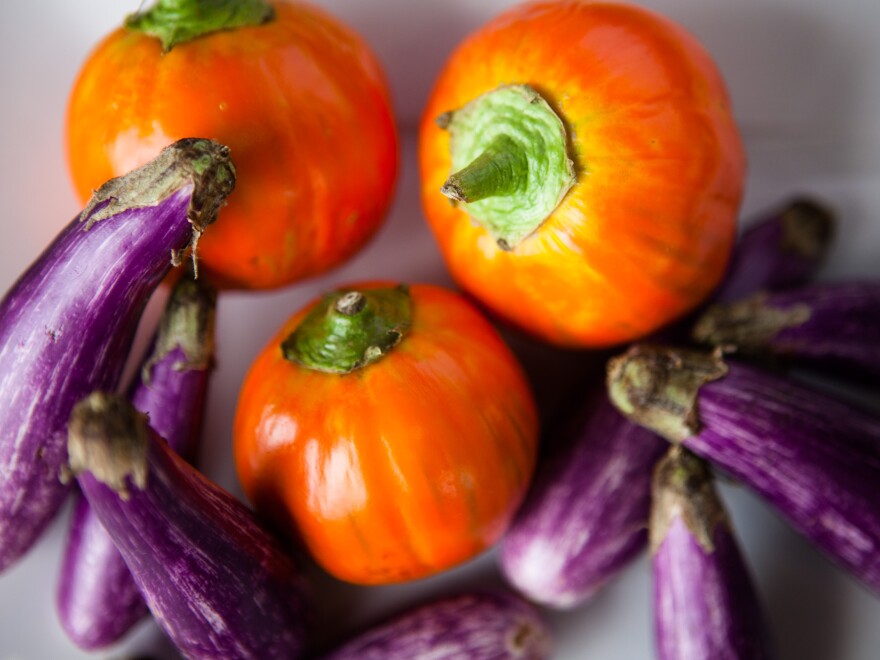 Eggplants come in many colors.