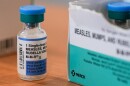 A vial of the measles, mumps and rubella vaccine is on display.