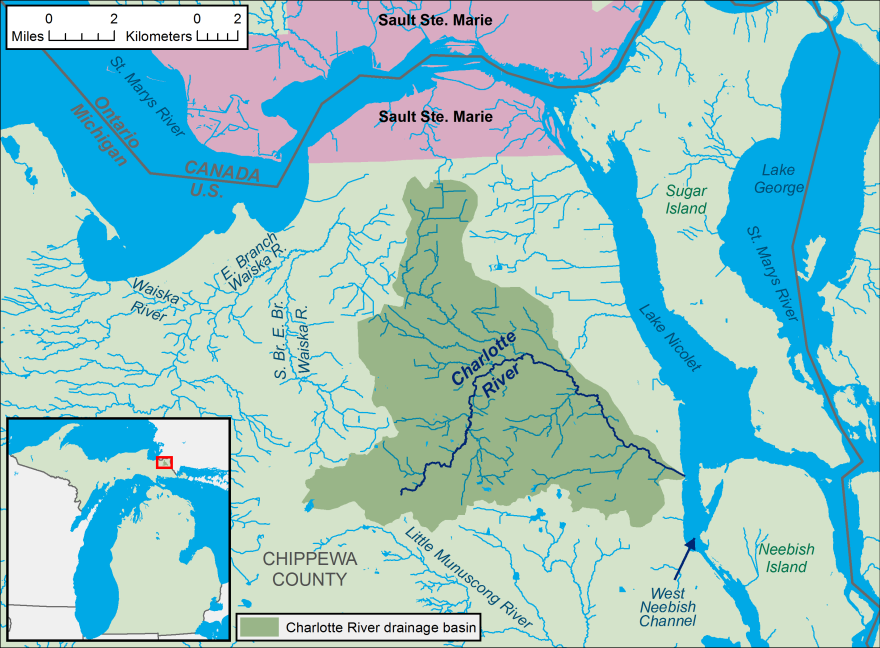 map showing location of Neebish Island