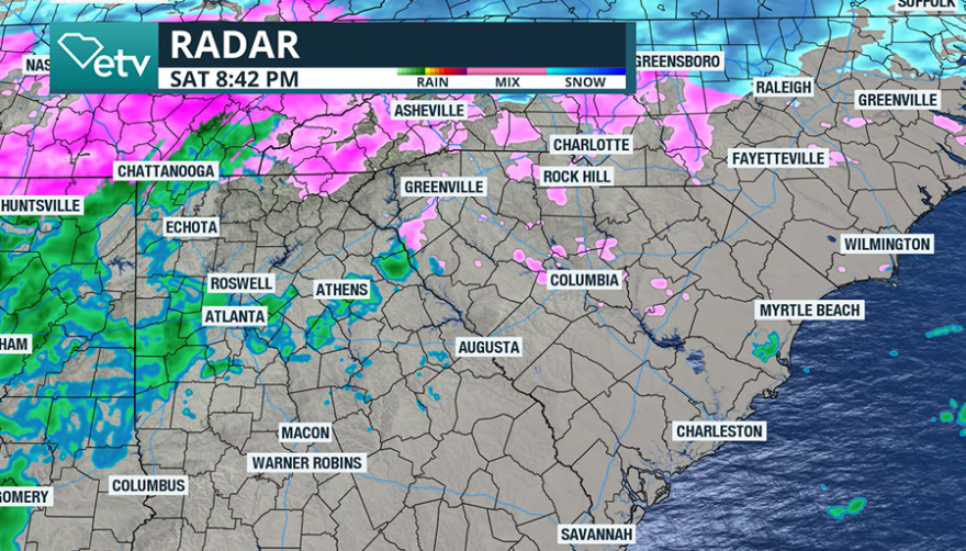 Freezing precipitation reported across South Carolina around 8:30 p.m. on 1/24/2026.