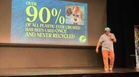 Climate comedian Forrest Shaw on stage at the Waldo Theater.
