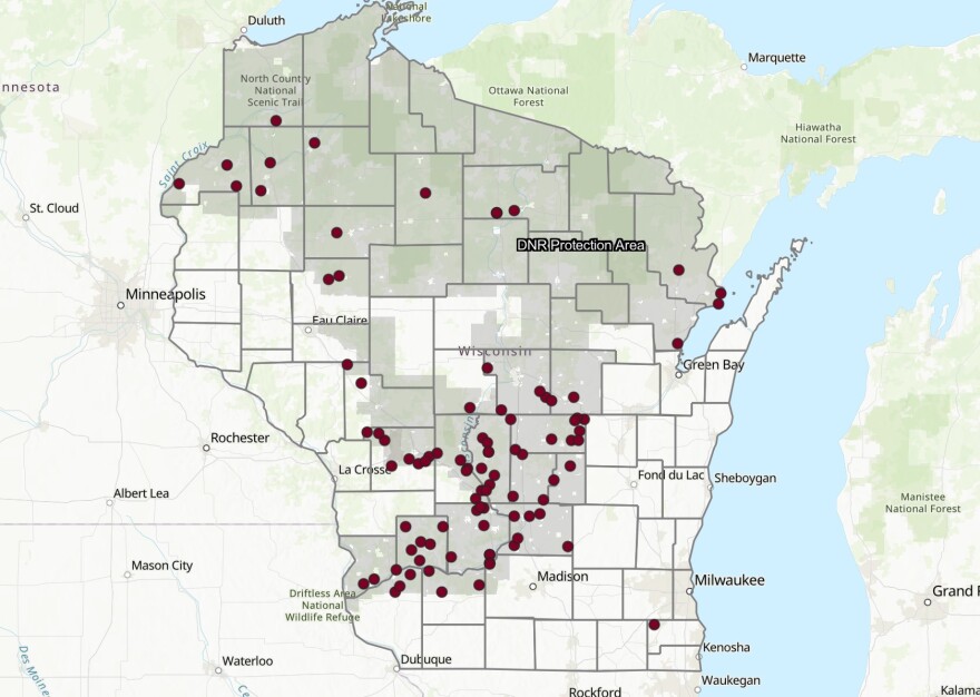 Map of wildfires around Wisconsin as of March 30th