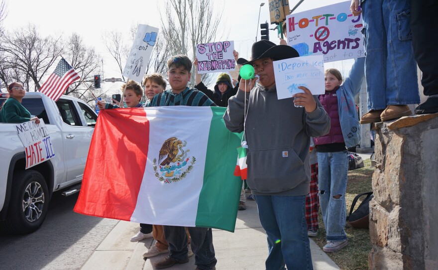 Students from Flagstaff High School and elsewhere held a walkout and protest at Flagstaff City Hall on Jan. 28, 2026 in opposition to the Trump administration's intensifying immigration crackdowns.