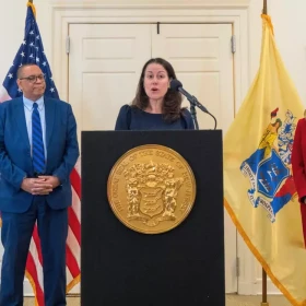 Jennifer Davenport speaks after Mikie Sherrill announces her as the next state attorney general