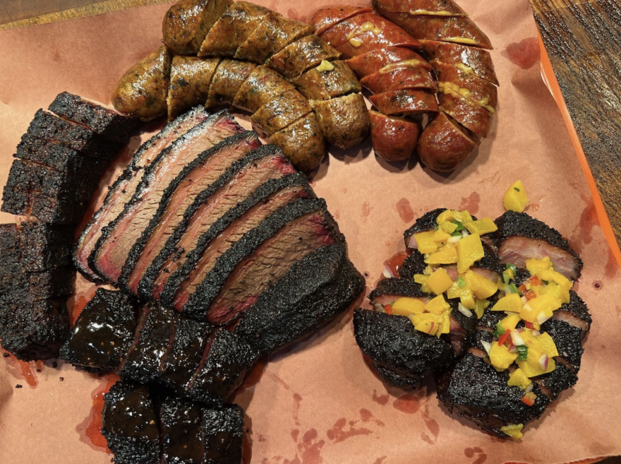 A barbecue platter at Gonzo's Smokehouse in Luling, Louisiana