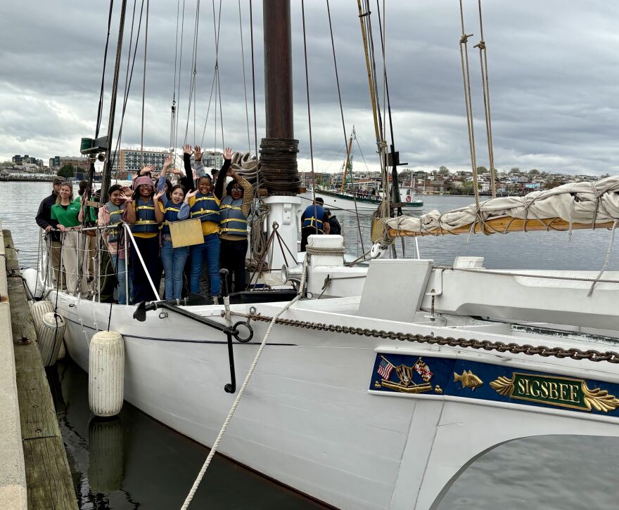 Image: Maritime Education students from Farring Elementary/Middle School aboard the Sigbee in April 2025.