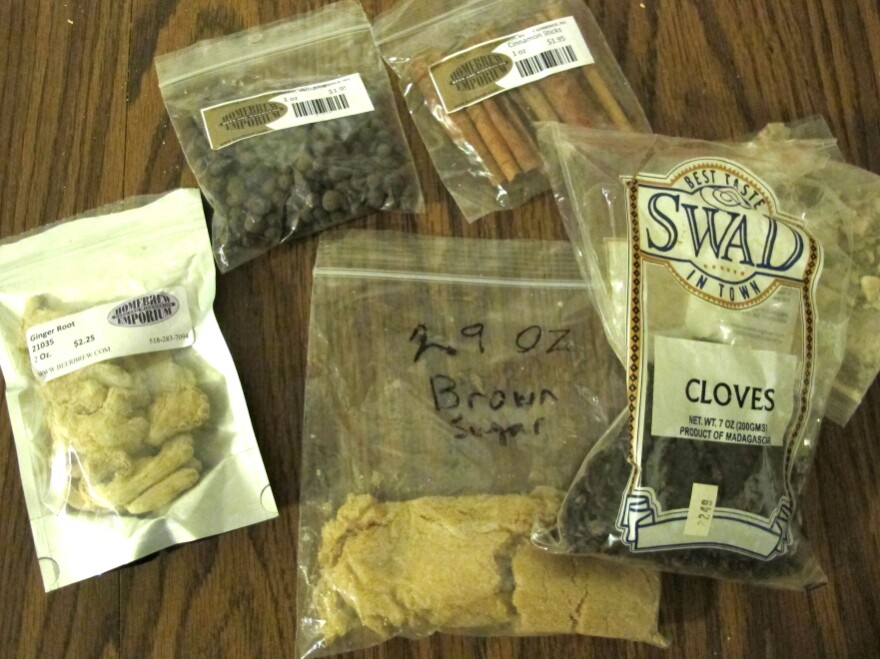A collection of the spices Randy Baril used in a recent batch of his homebrewed brown ale wassail. The mix includes clove, allspice and cinnamon.
