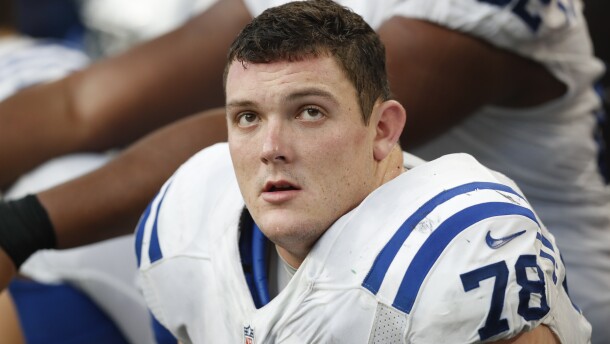Indianapolis Colts center Ryan Kelly watches from the sidelines during the second half of an NFL football game against the Minnesota Vikings Sunday, Dec. 18, 2016, in Minneapolis. (AP Photo/Charlie Neibergall)