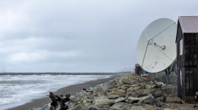 A storm approaches the sea wall of Nome, Oct. 12, 2025.