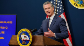 Gov. Gavin Newsom addresses the media as he releases last year's budget revision in Sacramento on May 14, 2025.