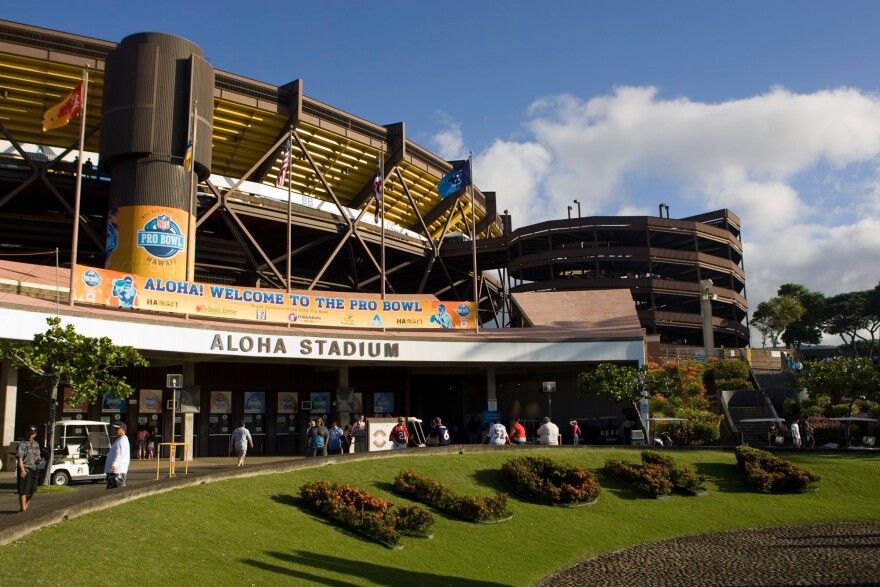 FILE - This Feb. 8, 2009, file photo, shows Aloha Stadium before the start of the NFL's Pro Bowl football game, in Honolulu. (AP Photo/Marco Garcia, File)