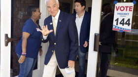 U.S. Rep Charlie Crist, D-Fla., waves to photographers after voting Tuesday, Aug. 23, 2022, in St. Petersburg, Fla. Crist won the Democratic primary Tuesdasy against Agriculture Commissioner Nikki Fried. (AP Photo/Chris O'Meara)