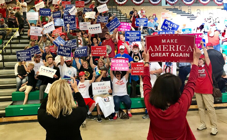 Trump supporters ahead of the president's campaign rally in Great Falls, July 5 2018.