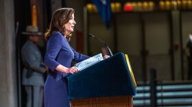 Gov. Kathy Hochul speaks at a state trooper graduation ceremony on March 23, 2022.