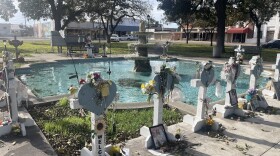 The town square memorial for the 21 victims of the Robb Elementary School shooting.