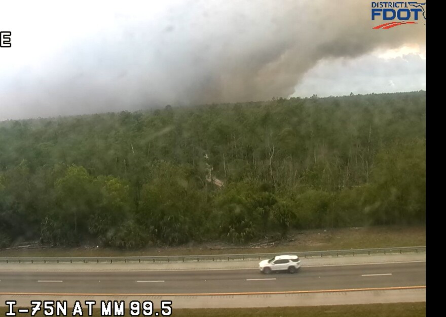Eighty-acre brush fire burning in the Picayune Strand State Forest in Collier County Monday.