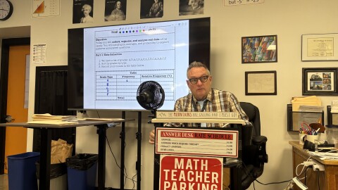 Sean Donovan, math teacher at Brewer High school, teaching his Career Math class on October 28th.