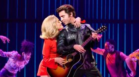 Hannah Jewel Kohn as 'Marcia Murphey,' Nick Fradiani as 'Neil - Then' and 'The Noise' in A Beautiful Noise_ The Neil Diamond Musical