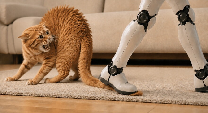 Home Robot steps on cat's tail