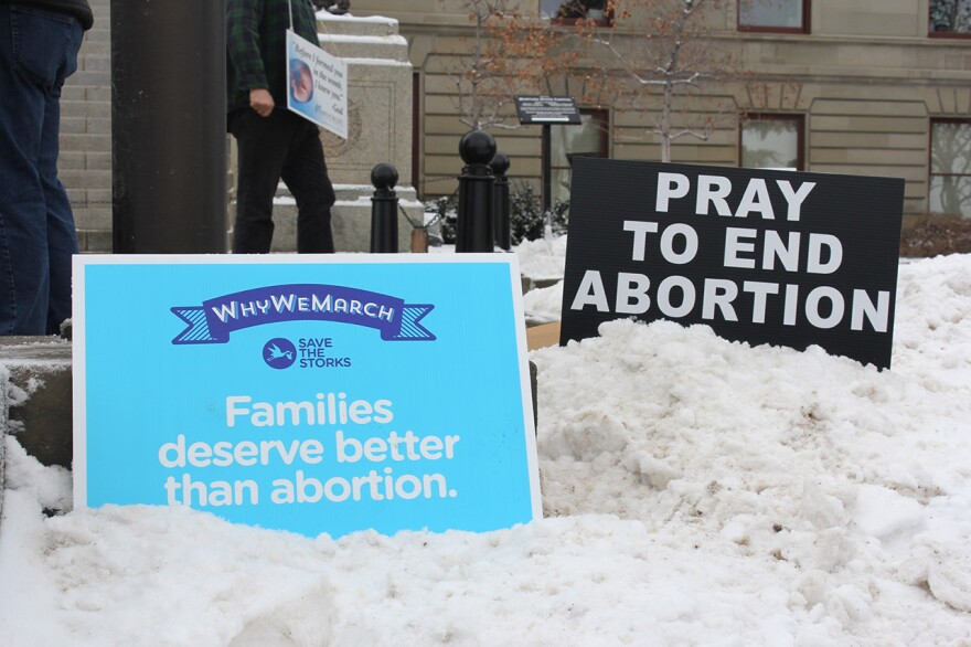 Signs from the Jan. 18, 2019 March For Life event at the state Capitol call for and end to abortion.