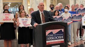 Boise attorney Tom Arkoosh announces his candidacy as the Democratic nominee for Idaho attorney general. He will face Republican nominee Raúl Labrador in the general election on Nov. 8. (Kelcie Moseley-Morris/Idaho Capital Sun)